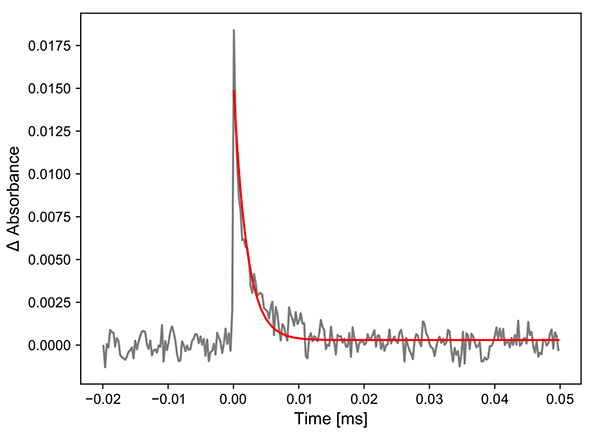 Kinetics of the statistically averaged kinetic traces of the Cu complex